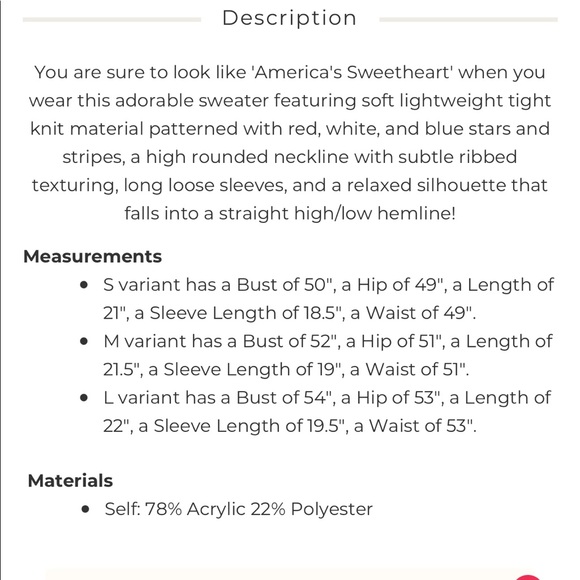 America's Sweetheart Knit
Sweater NWOT Size Medium - Picture 5 of 5